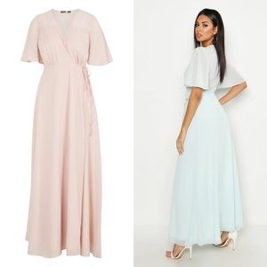 Blush Chiffon AngelSleeve Wrap Maxi dress